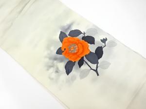 作家物　塩瀬　手描き　椿模様　名古屋帯